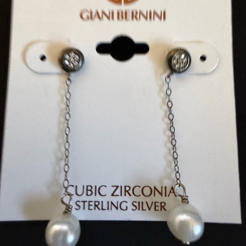 Giani Bernini Silver Cubic Zirconia & Pearl Chain Drop Earrings